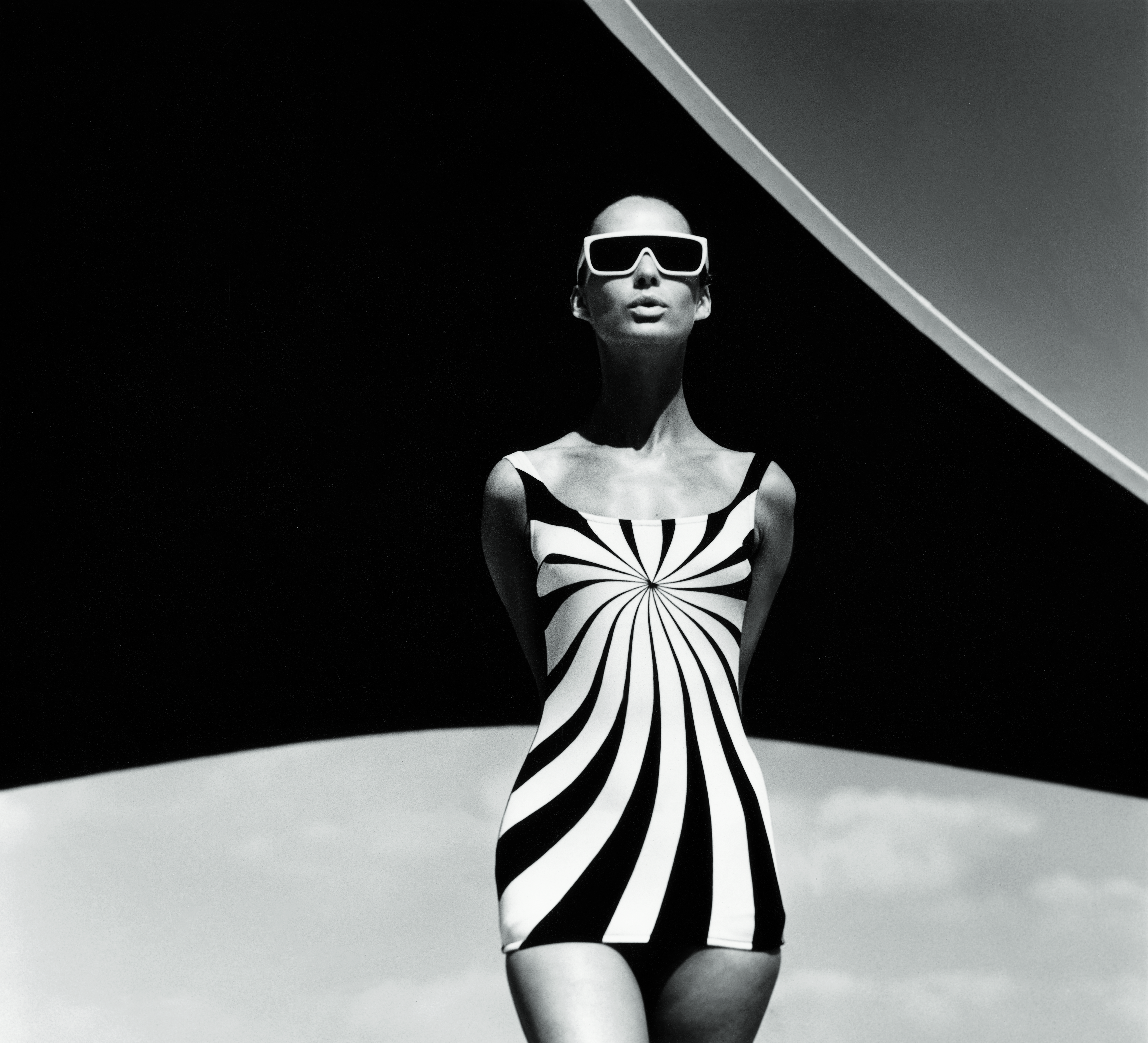 Brigitte Bauer Op Art bathing suit by Sinz F.C. Gundlach Vouliagmeni Greece 1966