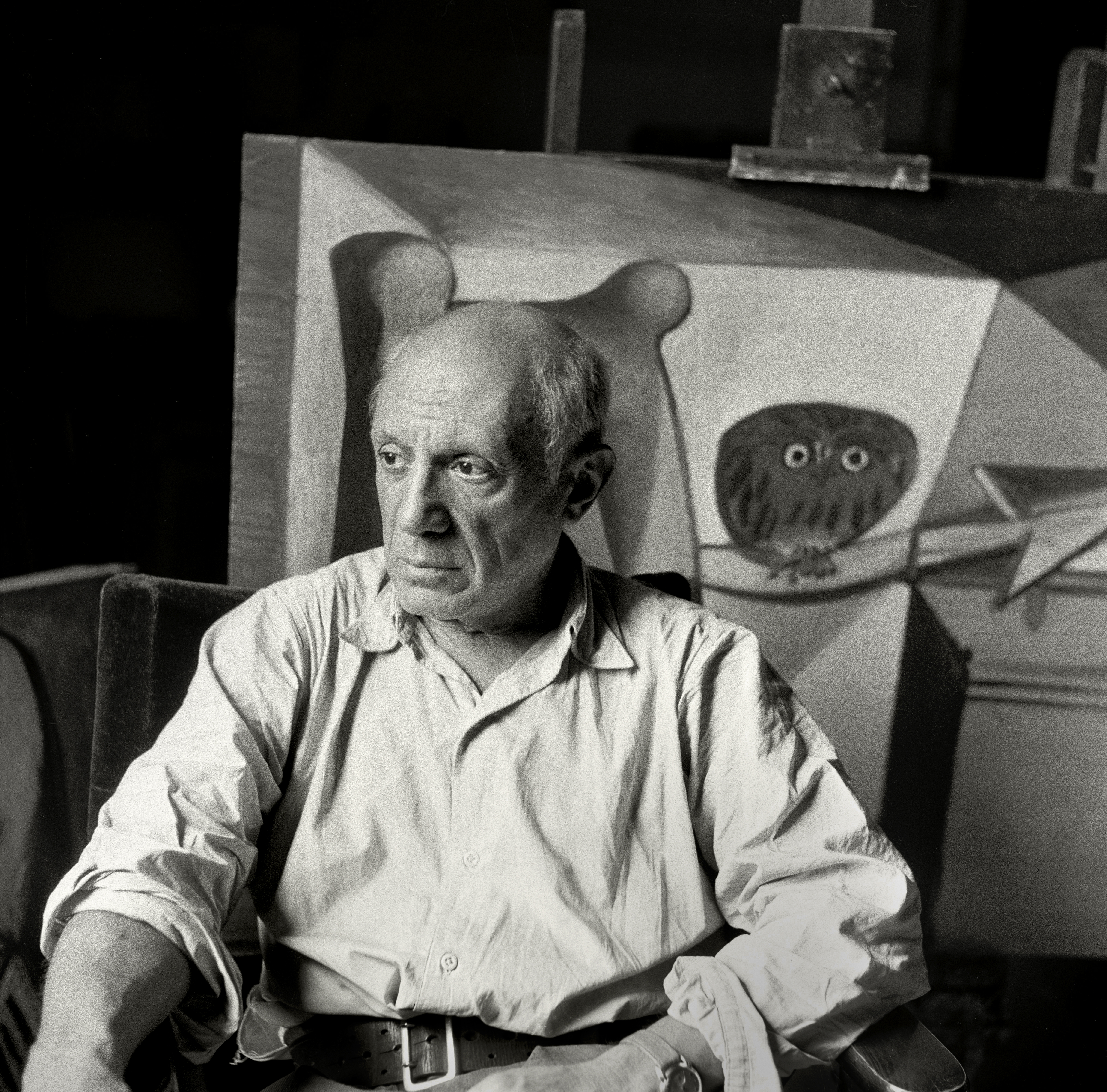 Pablo Picasso in the evening in his studio in Paris 1948 by Herbert List